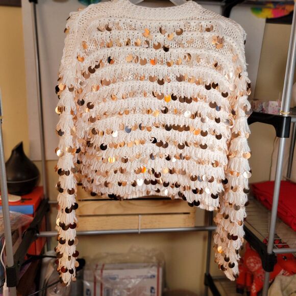 Forever 21 Crop Knit Cardigan Sweater Large Sequins - Size Small - Picture 3 of 5